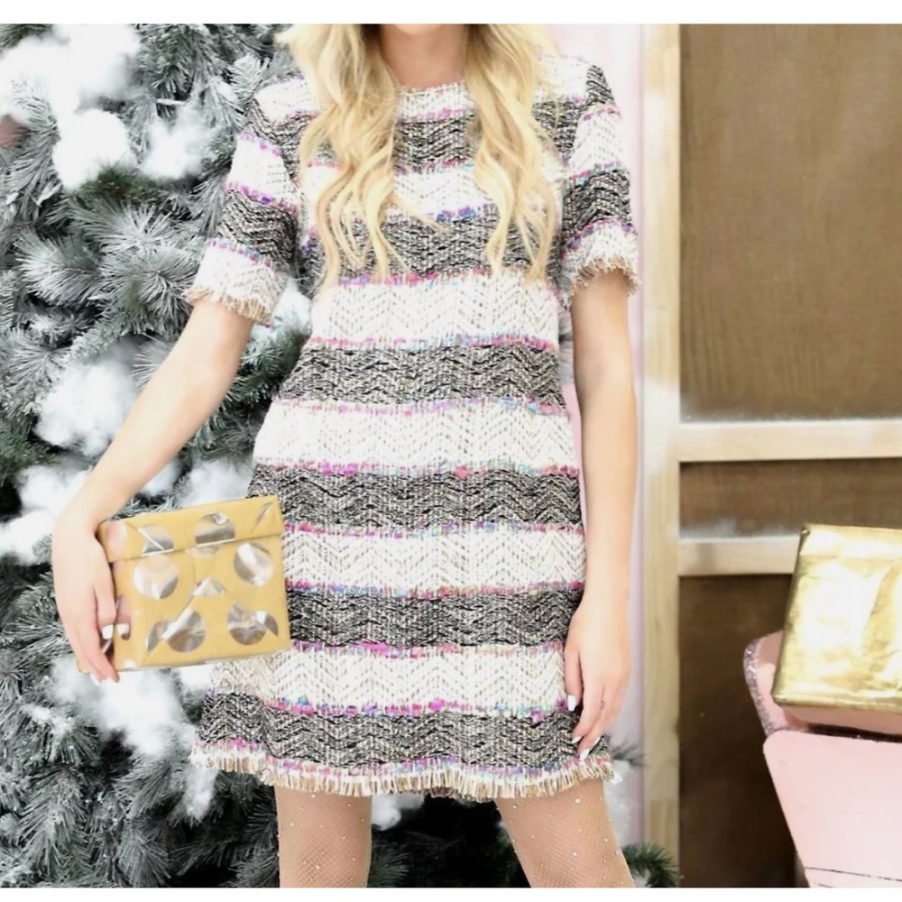 Judith March Multicolor Striped Tweed Shift Dress